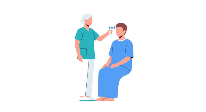 Nurse taking patient's temperature with digital thermometer, healthcare illustration