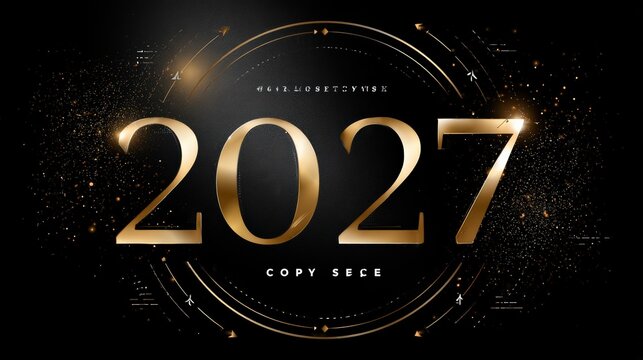 Golden 2027 Text on Elegant Black Background with Glitter