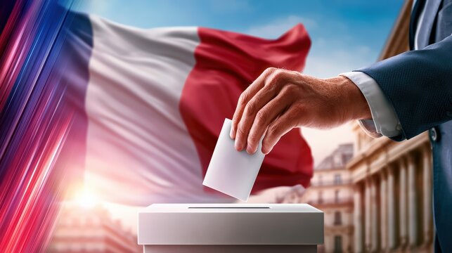 French Election Amidst Flag Backdrop: Concept of Democracy Vote