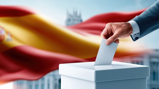 Spanish Election Voting with Flag Background and Ballot Box