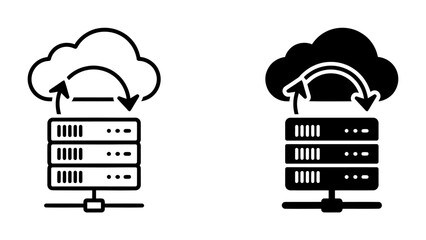 Cloud Storage Icons: Two distinct icons depicting cloud storage, one in outline style and the other in silhouette, illustrate the concept of data transfer and remote data management. © harun