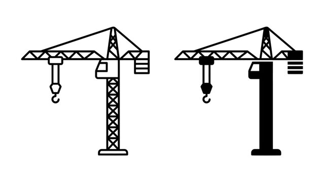 Construction Crane Iconography: A stylized illustration showcasing two different design styles of a construction crane, one outlined and one in silhouette.