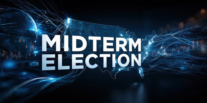 Midterm Election Text on Abstract Map of United States with