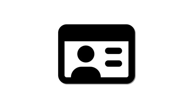 Identity card icon on white background. ID card flat design animation.