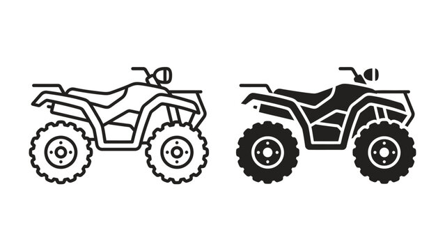 Quad Bike Icon and Silhouette: Two distinct representations of a quad bike, one as a clean line art icon and the other as a bold solid silhouette.