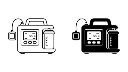 Medical Device Vector: A clear, stylized illustration of a medical device, possibly a portable respirator or ventilator, shown in both outline and solid black. © Mamun
