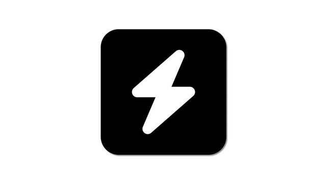 Power icon flat design animation. Lighting bolt, flash light.
