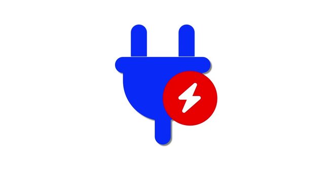 Electric plug icon flat design animation. Power plug icon. Electric power control system.
