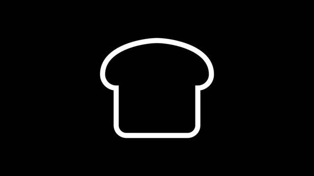 Bread icon on black background, snacks or food flat design animation.