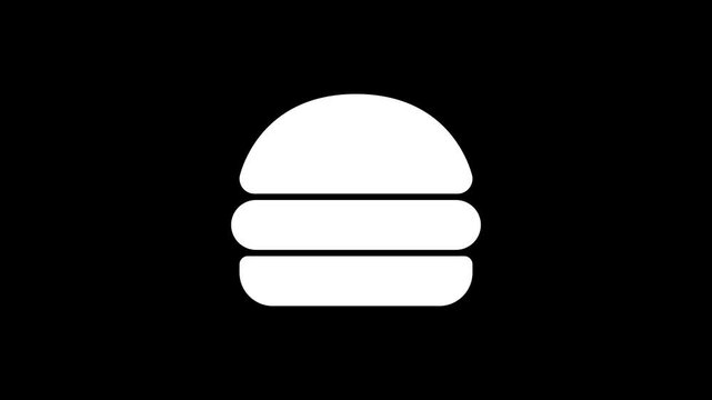 Burger icon on black background, hum burger or cheese burger symbol flat design animation.