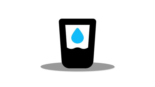 Mug or glass with water drop flat design animation. Cyclometer generic mixed icon.