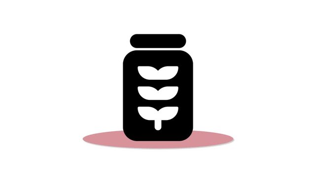Plate wheat icon, black and white jar flat design animation.