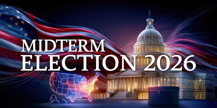 Midterm Election 2026 with Us Capitol and American Flag Backdrop
