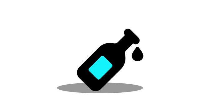 Bottle with liquid drop. Pot icon flat design animation.