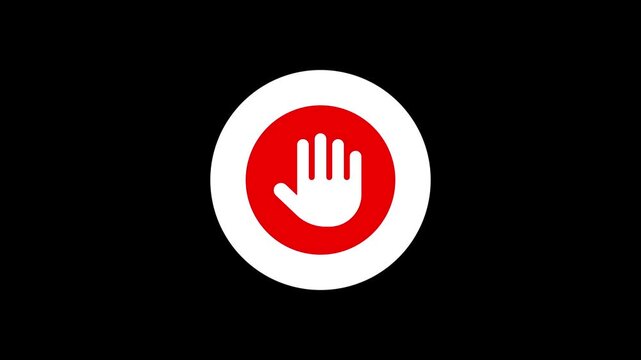 Stop hand sign in red, icon of hand palm. Danger warning or caution icon for banner.