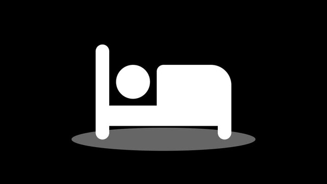 Night sleeping on bed icon flat design animation. Hotel bed symbol.