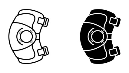 Protective Knee Pads: A simple and clear illustration of knee pads, shown in both outline and solid black versions, representing protection and safety. © abu