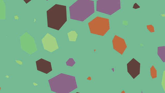 Minimalist backdrop showing geometric hexagon shapes scattered on soft green surface for simple contemporary graphic design and modern layouts.