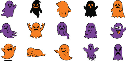 Obraz premium Halloween ghost character set diverse spooky apparitions for festive designs and digital artwork