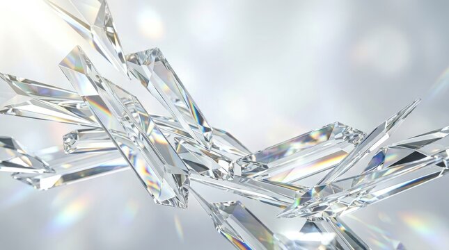 Abstract crystal formation with iridescent rainbow background for luxury branding and digital art