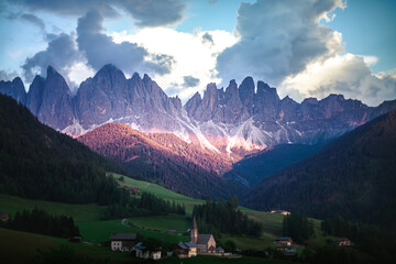 Val di funes santa maddalena valley with dolomites mountains © Volodymyr