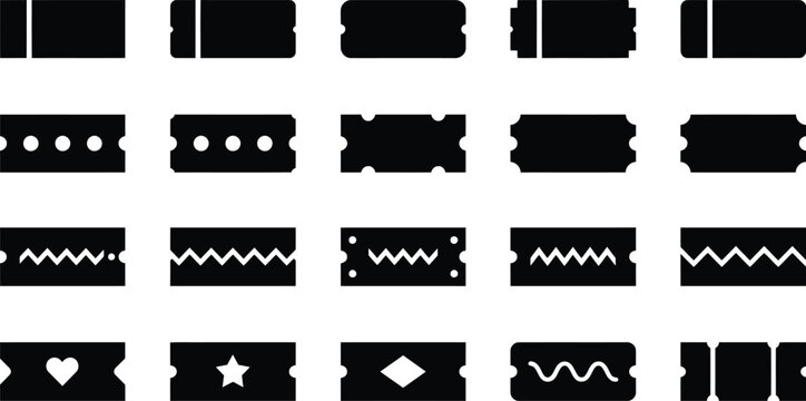Set of black ticket stubs and admission pass coupons with various shapes Vector