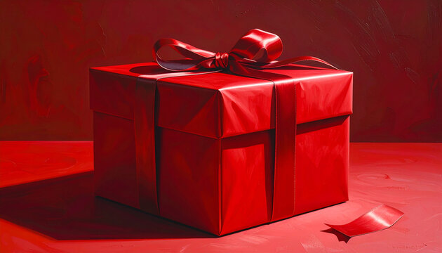 Red Gift Box with Ribbon Bow Studio Lighting Festive Present