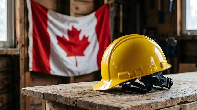 Labour day canada september 7 honoring workers with a canadian flag and hard hat