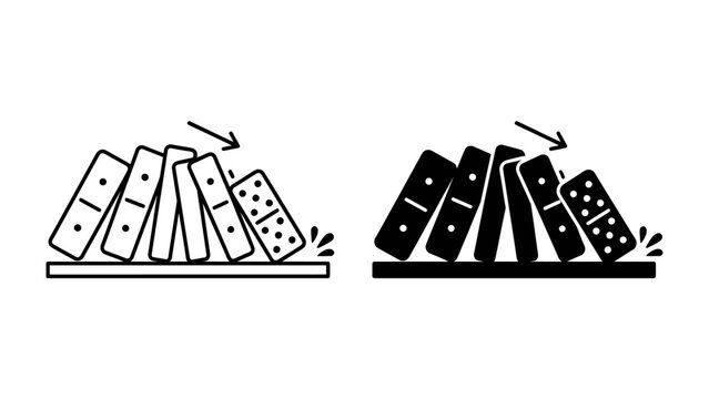 Domino Effect: A graphic representation illustrating the concept of a domino effect, showing a line of dominoes falling and triggering a chain reaction, symbolizing cause and consequence.