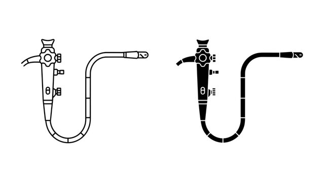 Medical Endoscope Diagram: A clear, detailed illustration of a medical endoscope, presented in both line drawing and silhouette form.