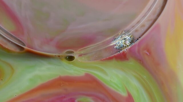 Swirling Colorful Paint with Silver Glitter Barrier