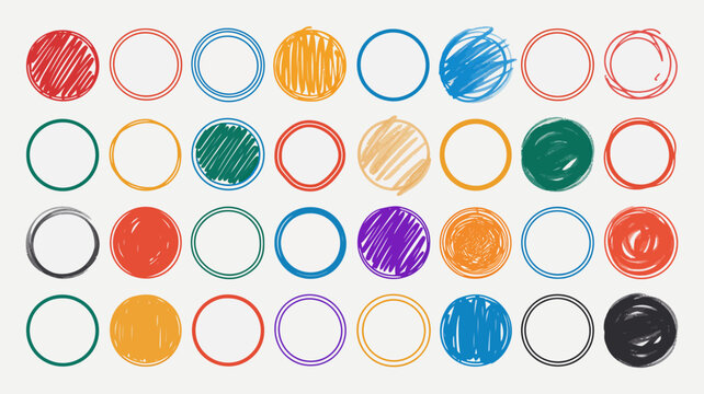 Assortment of Hand Drawn Circles in Various Colors and Styles doodle sketch