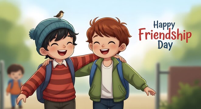 Happy friendship day illustration two boys with bird celebration concept
