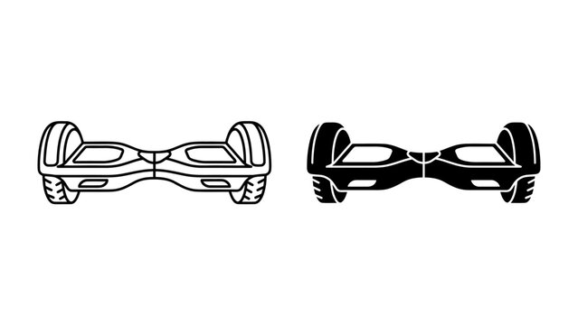 Hoverboard Icons: A set of two hoverboard icons, one in white outline and the other in black silhouette, representing modern personal transportation technology.