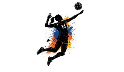 Fototapeta premium Women's Volleyball Overhand Serve Grunge Black Silhouette Editable Vector Design