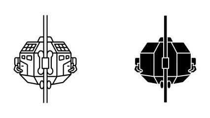 Spacecraft Icon: A modern spacecraft represented by two stylized icons, one outlined and one in silhouette, symbolizing space exploration and technology. © helal