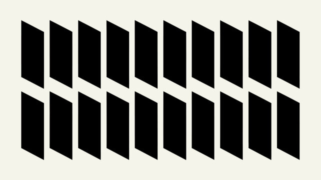 Black parallelogram shapes arranged in two rows on a cream background 