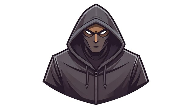 A cartoon illustration of a person wearing a dark grey hooded jacket with the hood up