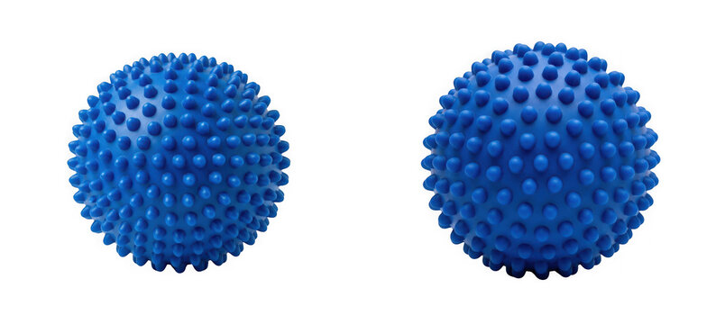 Two blue spiky massage balls isolated on transparent background