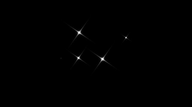 White glowing star sparkle animation, twinkling cartoon vector doodle effect, shimmering glitter star, bright retro shine flash, seamless chroma key and black screen overlay for motion graphics 4K
