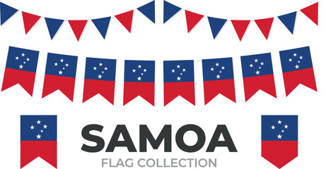 Obraz premium Samoa Independence Day Flag Bunting Garland Collection with Red and Blue Festive Party Pennants for National Holiday Celebration and Event Banner Designs