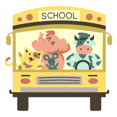 Animals school bus front semi flat © Vexels
