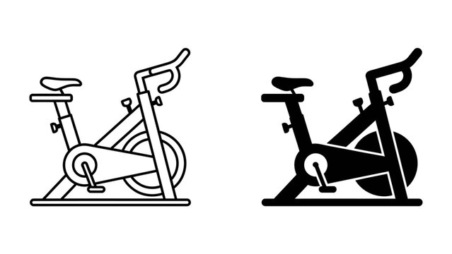 Spin Bike Icons: Two stylized icons of a spin bike, one in outline and one in solid black, representing indoor cycling and fitness.