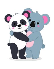 Obraz premium A digital illustration of a panda and a koala standing side by side