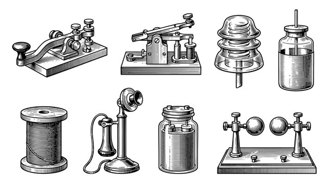 Vintage Scientific and Telecommunication Instruments Illustration Set