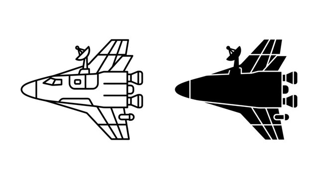 Space Shuttle Icons: A stylized representation of a space shuttle, featuring both an outline and a solid silhouette design, perfect for technology and transport concepts.