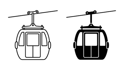 Cable Car Icon Set: Two distinct cable car icons, one outlined and the other solid black, showcase modern transportation and graphic design elements. © sohag