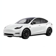 Naklejka premium Modern white electric car with sleek design on clean white background