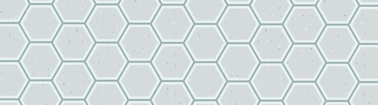 Light hexagon ceramic tiles for kitchen backsplash, bathroom wall, toilet floor, sidewalk, pool surface. Hexagonal marble granite background. Hex tile terrazzo texture gray of stone.