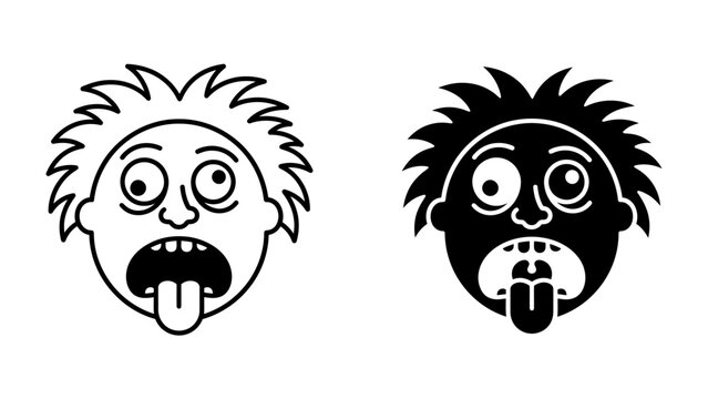 Scared Face Icon: Two graphic representations of a scared or shocked face with wide eyes, messy hair, and tongue sticking out, conveying surprise or fear.